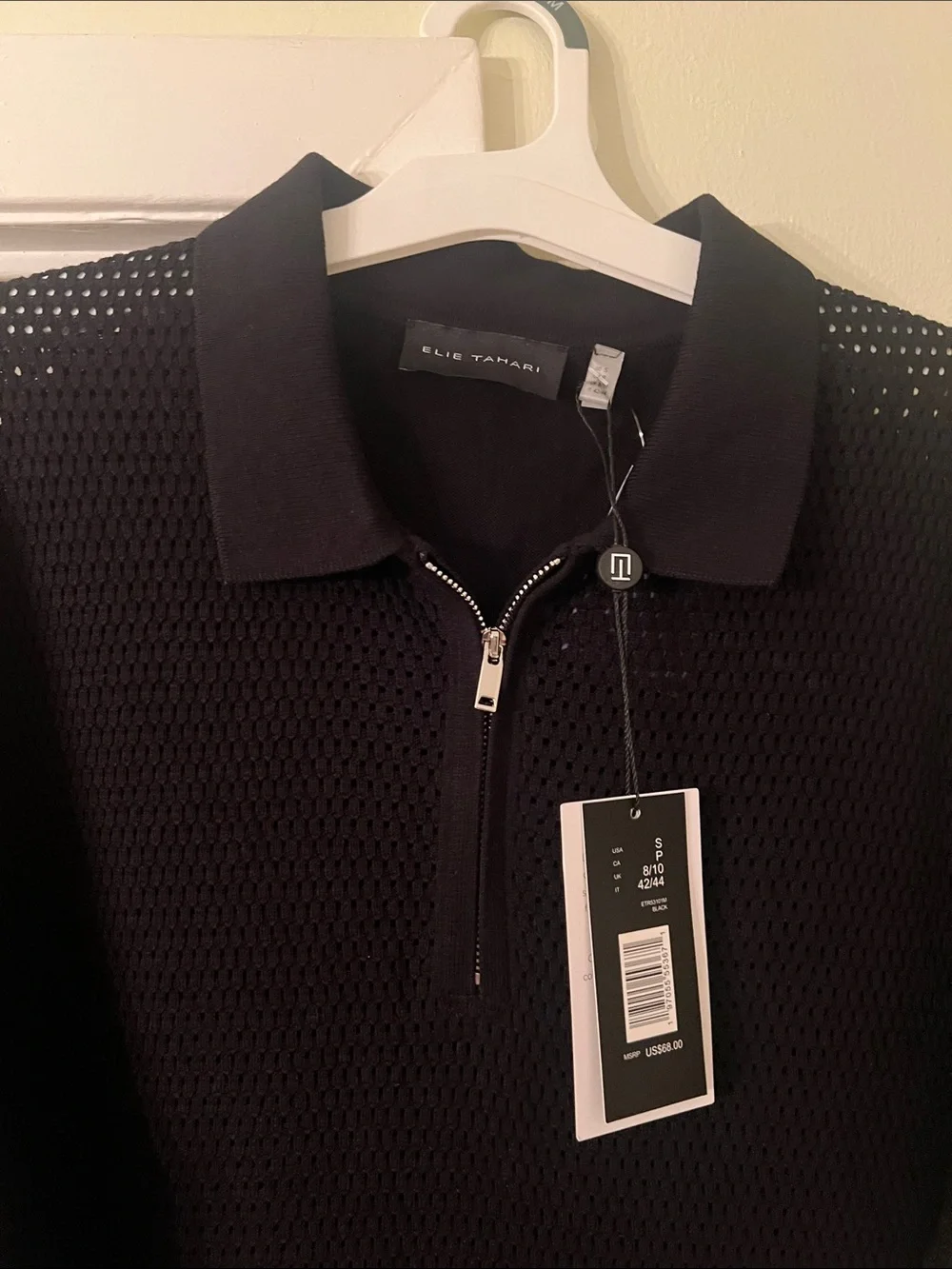 Elie Tahari Black Mesh Half-Zip Polo